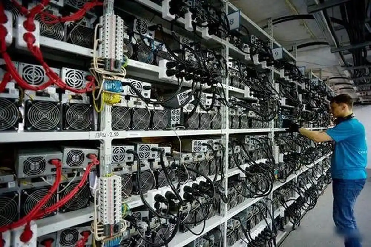 A large Bitcoin mining farm utilizing advanced cooling systems.