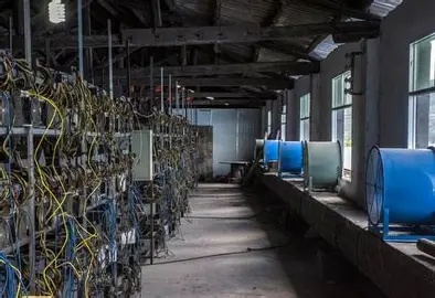 A picture depicting a large mining farm with rows of mining rigs, showcasing the scale and infrastructure of modern mining operations.